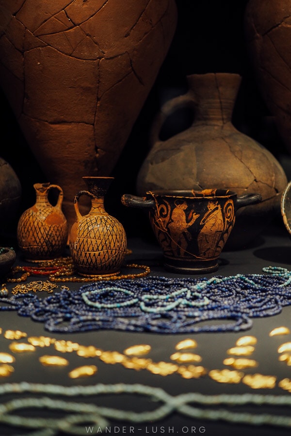 Colchian gold artefacts on display at the Vani Archaeological Museum in Vani, Georgia.