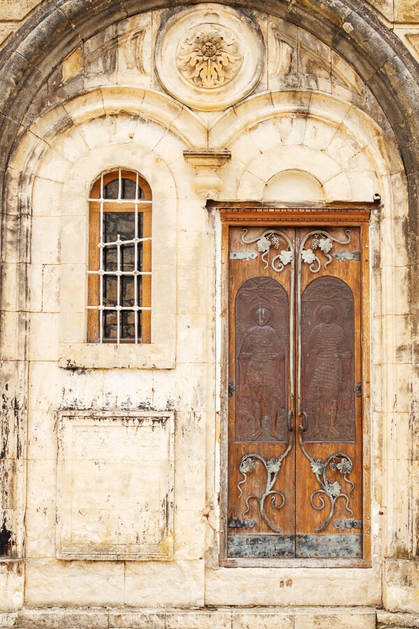 A carved door at Motsameta Monastery.