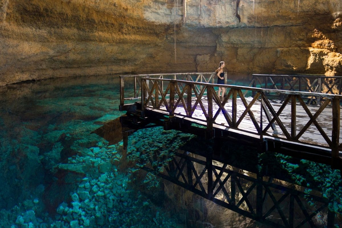 panoramic view of cenote multum ha near coba mayan ruins