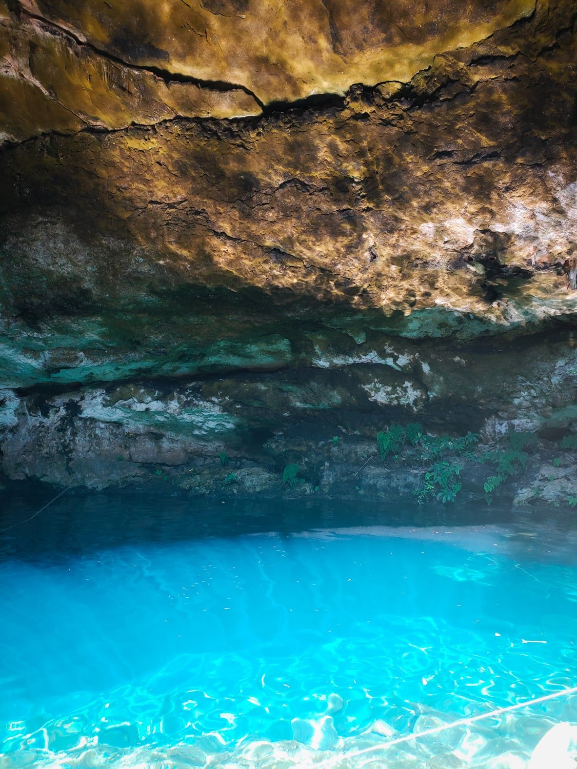 Turquoise blue water of Cenote Yaxbacaltun in Yucatan, Mexico.