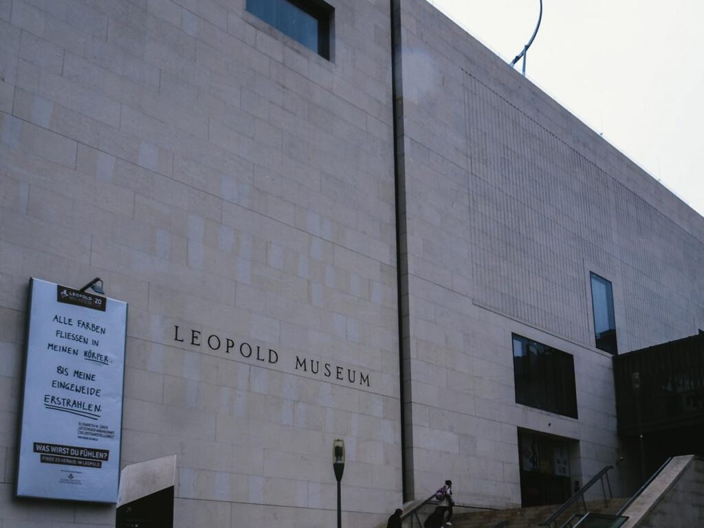 Leopold Museum Vienna entrance, modern architecture, MuseumsQuartier, Austrian art collection