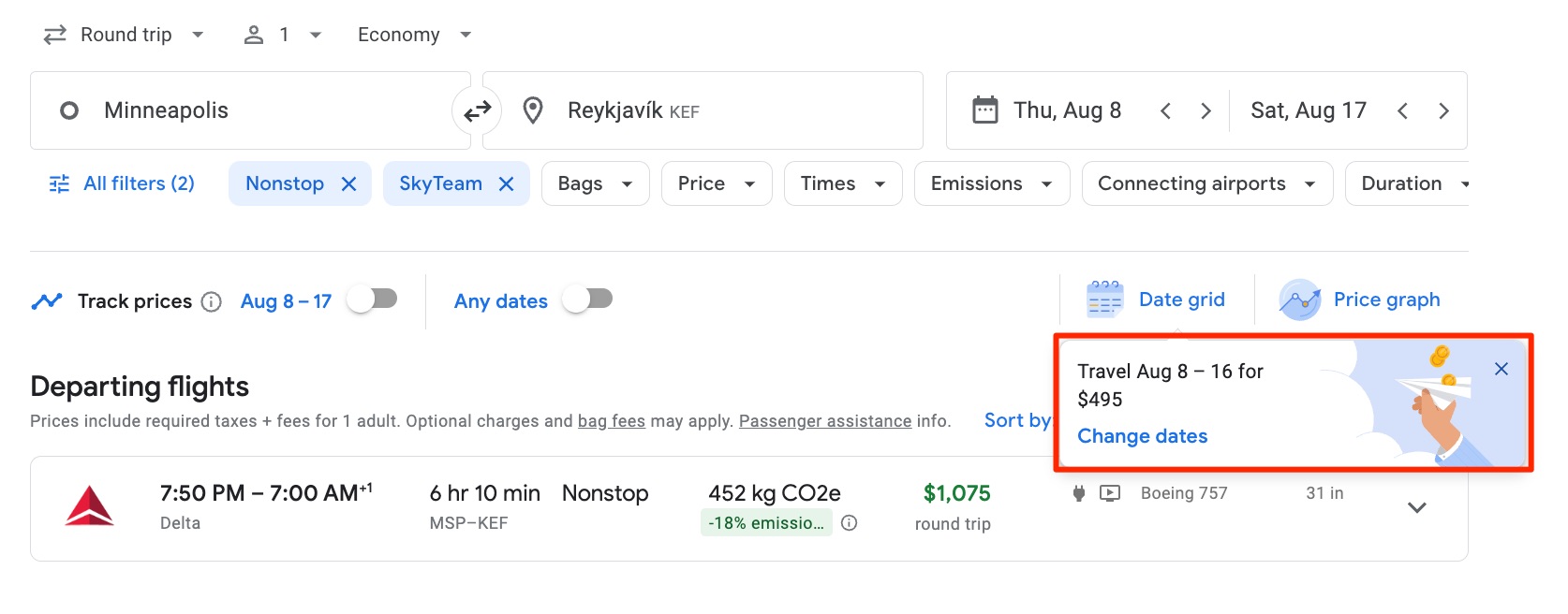 price change alert on google flights