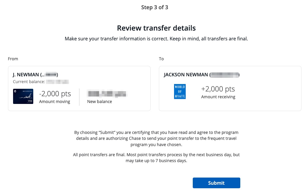 Chase Ultimate Rewards Transfer to Hyatt