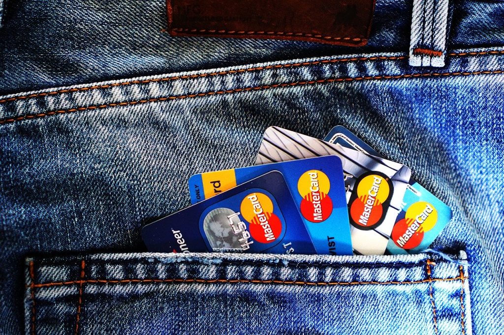 Photo of credit cards in a back jeans pocket