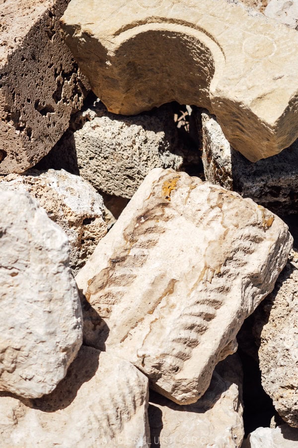 A pile of stones from an old church on the plateau of Khvamli Mountain.