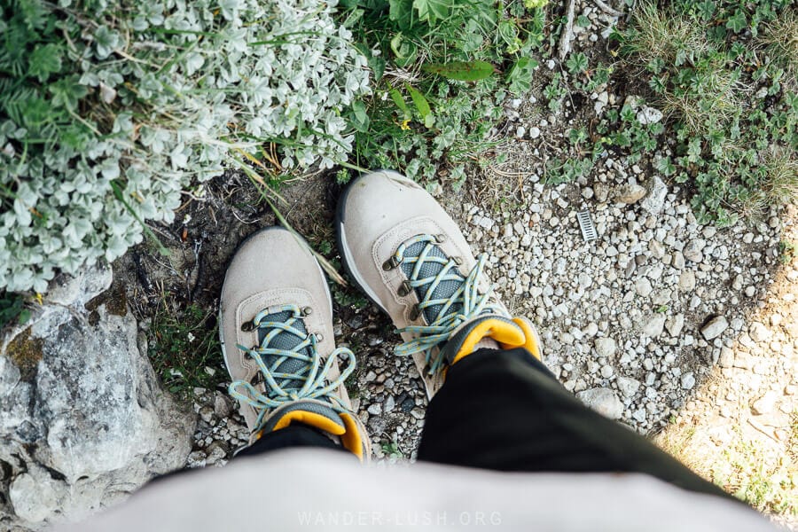 A pair of hiking boots.