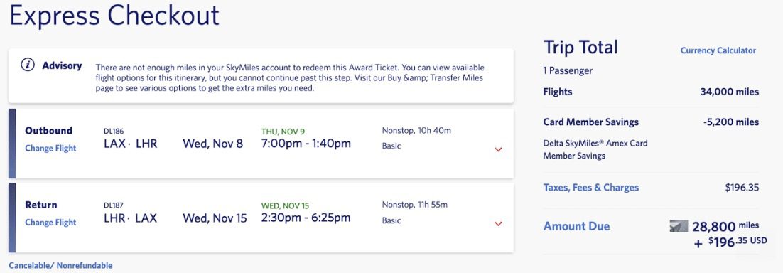 London SkyMiles deal