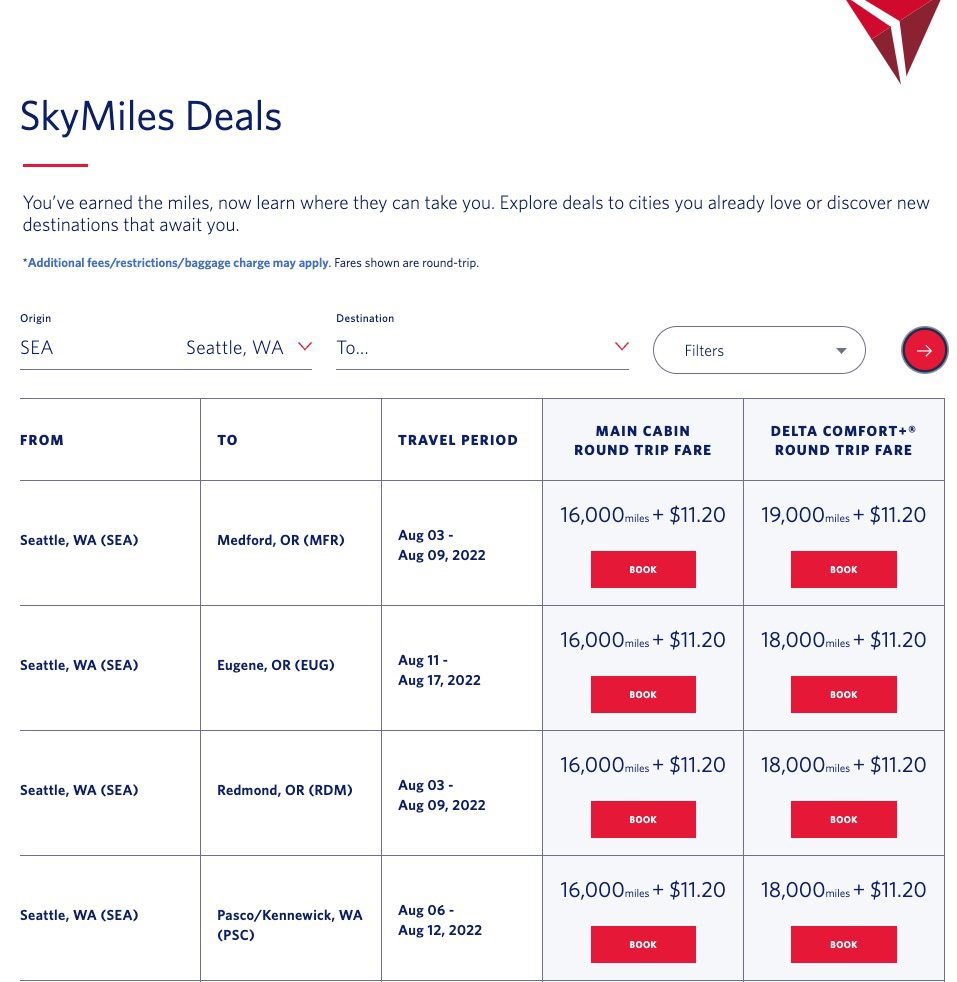 delta skymiles deals page