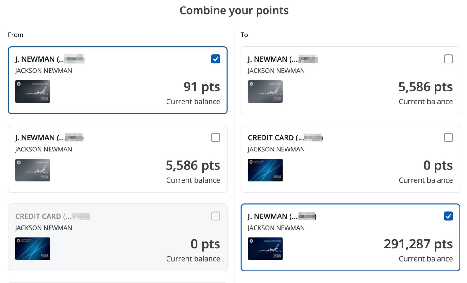 Chase combine points across all cards