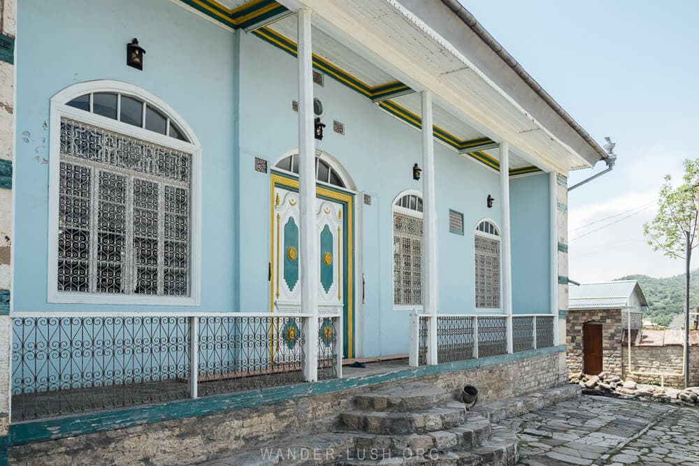 The powder-blue mosque in Lahic, Azerbaijan.