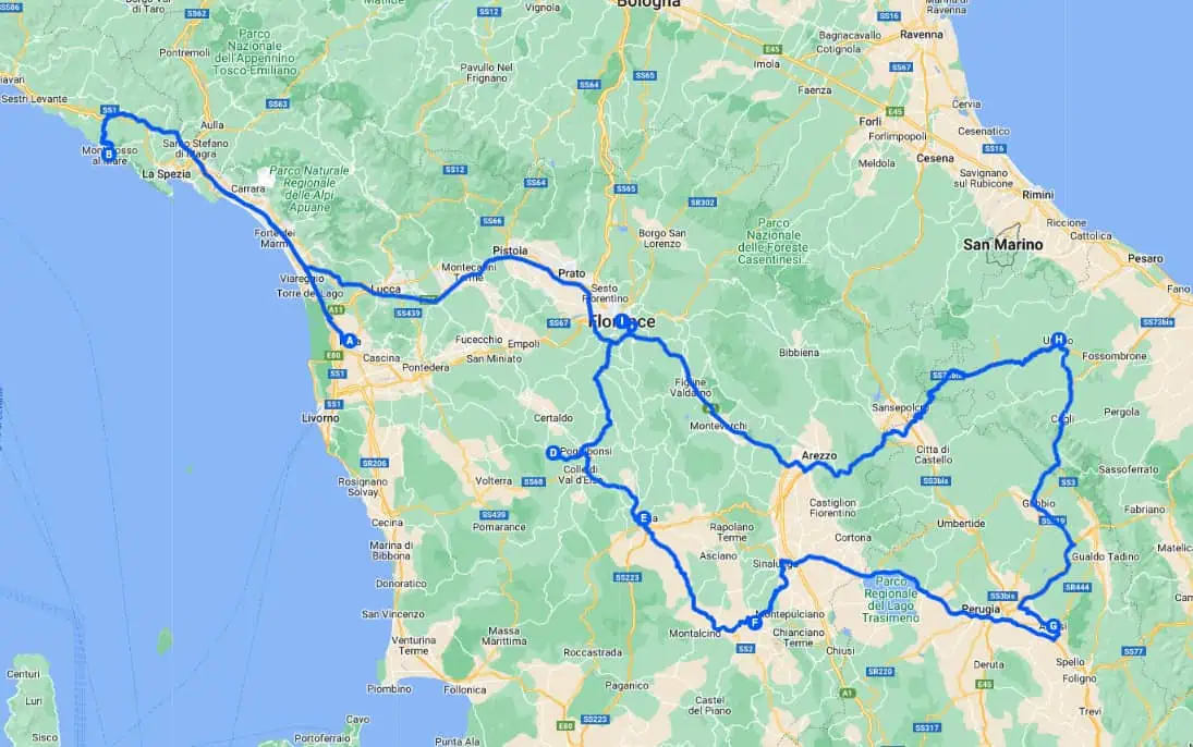 Tuscany itinerary map