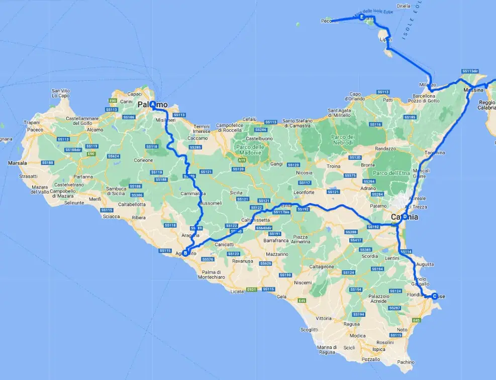 Sicily itinerary map