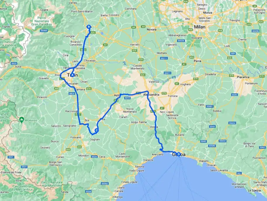 Piedmont itinerary map