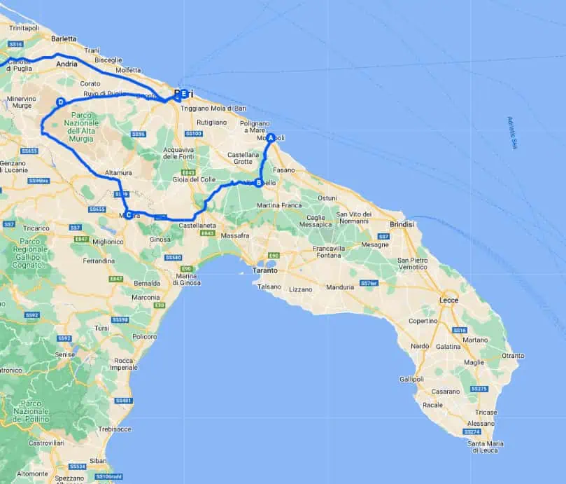 Puglia itinerary map