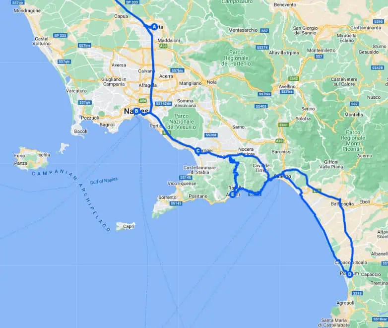 Naples itinerary map