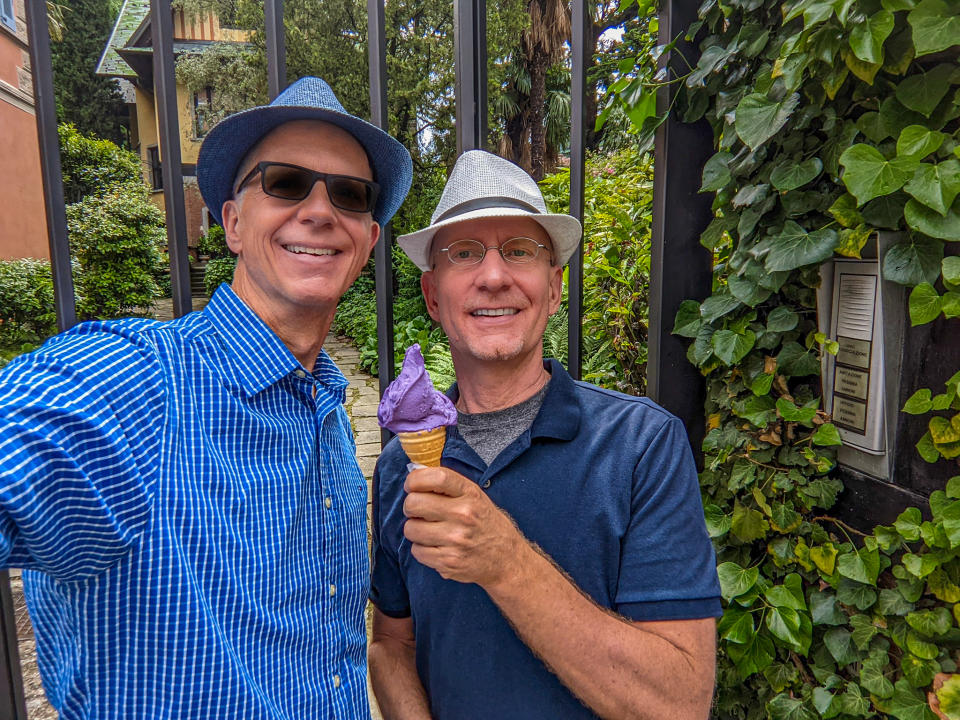 Brent and Michael eating gelato