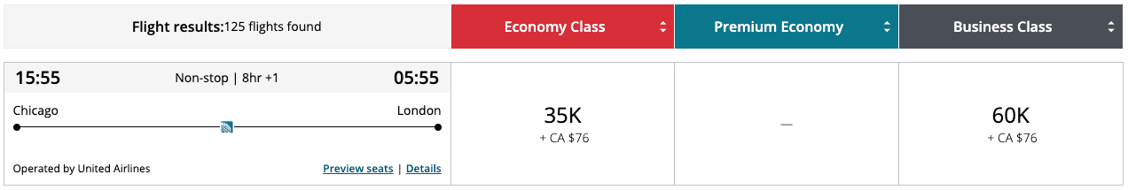 aeroplan ord-lhr in business class