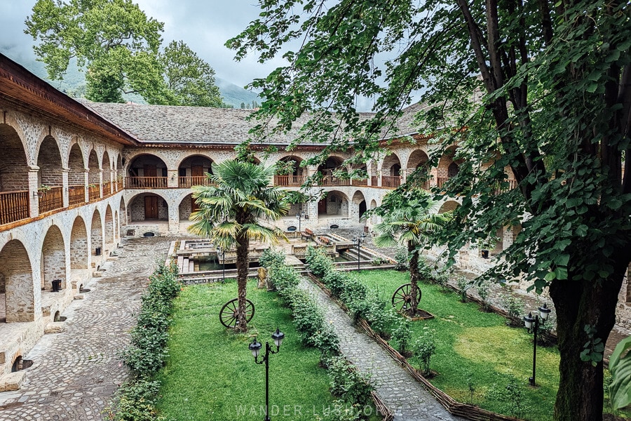 Sheki Upper Caravanserai and Karvansary Hotel, a Silk Road traders inn that has been converted into boutique accommodation in Sheki, Azerbaijan.