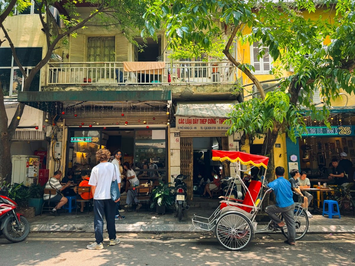 Restaurants and shops in the Old Quarter, Hanoi, Vietnam.