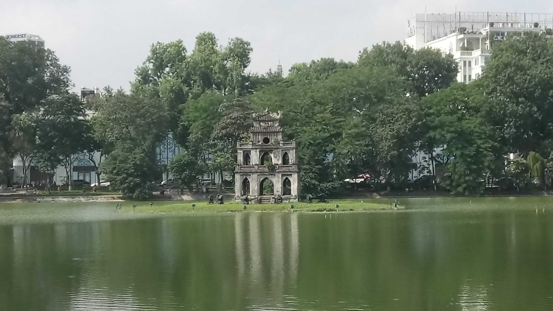 Temple in the middle of Hoan Kiem Lake in Hanoi, Vietnam