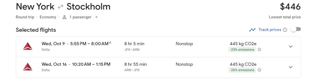 JFK to ARN