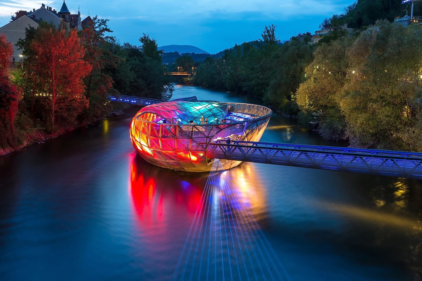 Murinsel, a floating, glass-paneled island, is one of Graz’s architectural marvels.