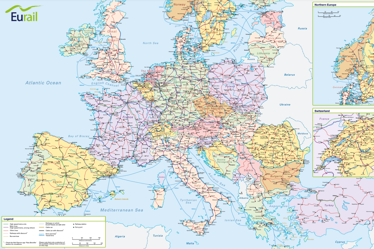 Eurail covers train routes in 33 countries.