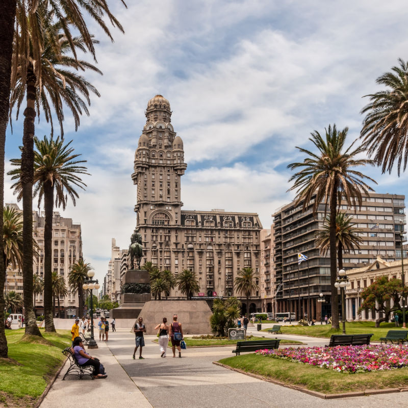 uruguay plaza independence with palm trees, digital nomad concept