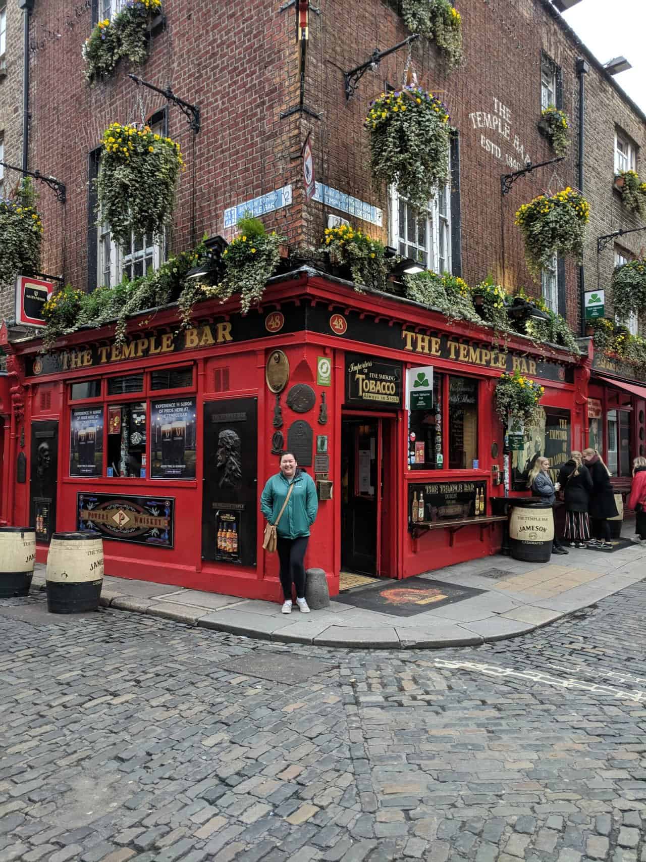 Riana in front of Temple Bar in Dublin, Ireland