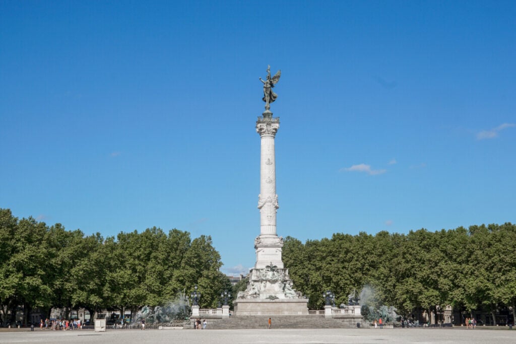 Monument aux Girondins and skyline in Bordeaux, France