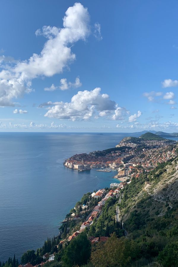 A view of Dubrovnk Old Town and the Adriatic Sea from the top of Mount Srd.