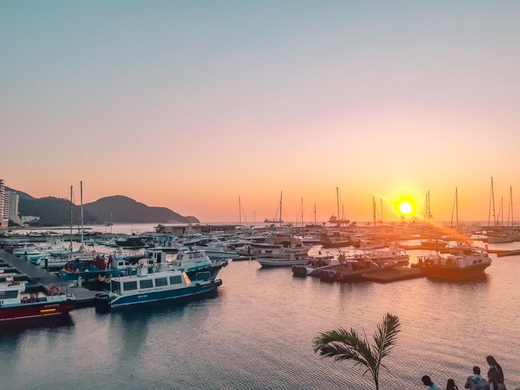 A sunset over the marina in Santa Marta, Colombia