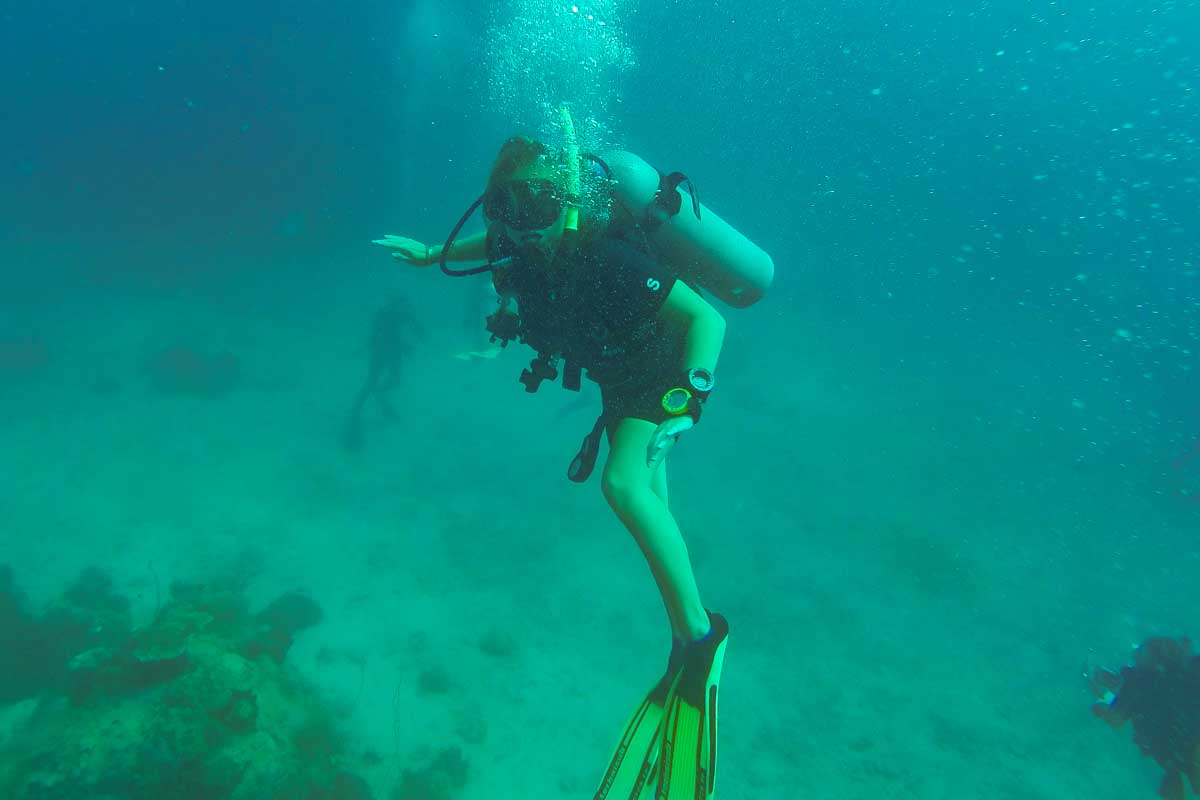 Bailey scuba diving in Cartagena, Colombia