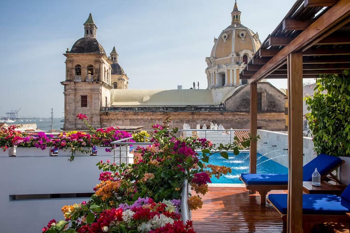 view of the rooftop pool at Casa Claver in Cartagena