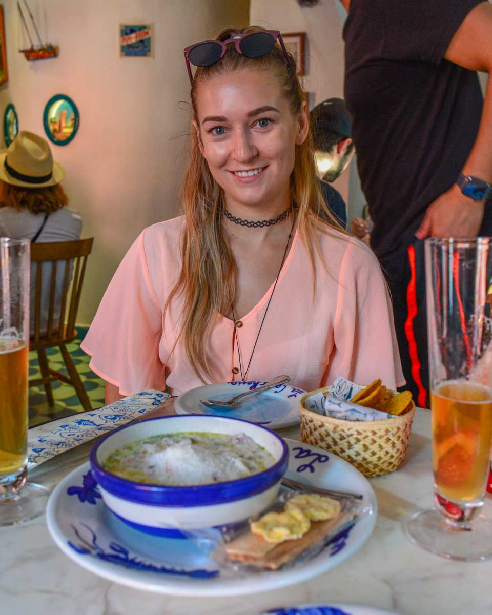 Bailey with her ceviche at La Cevicheria in Cartagena, Colombia