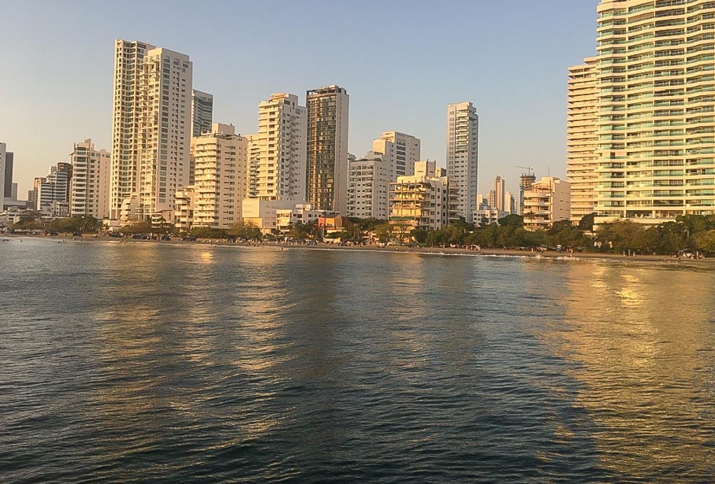 View of the city from a sunset cruise in Cartagena Colombia