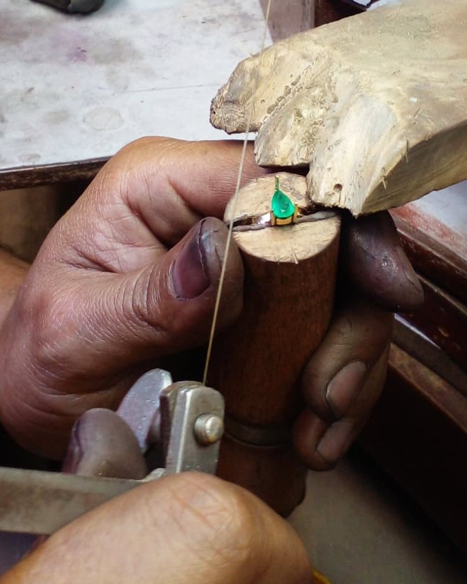 making an emerald ring at Emerald Museum in Bogota, Colombia