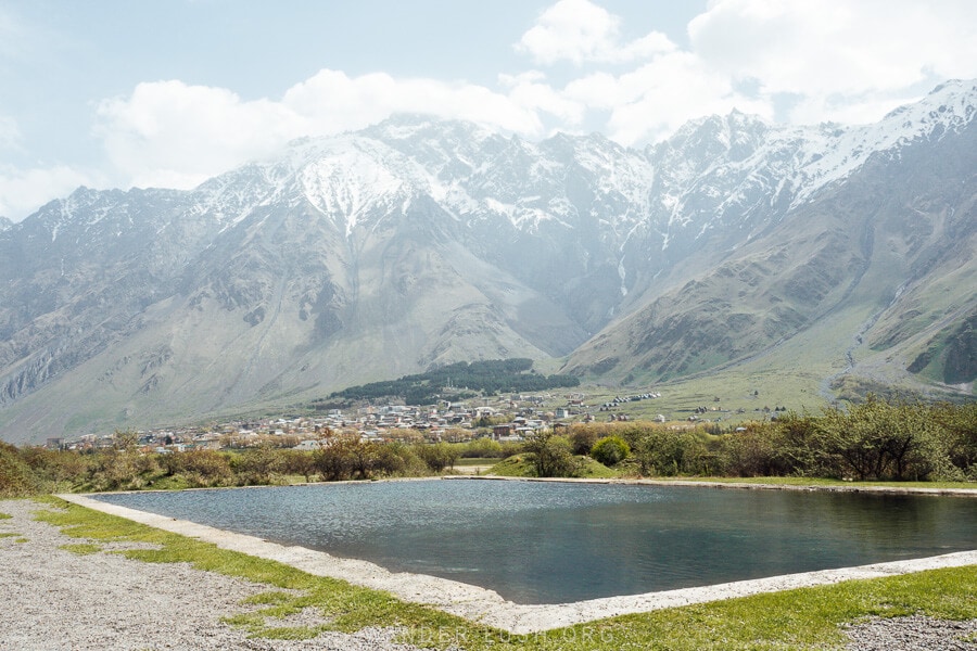 An open-air swimming pool in the mountains near Kazbegi.