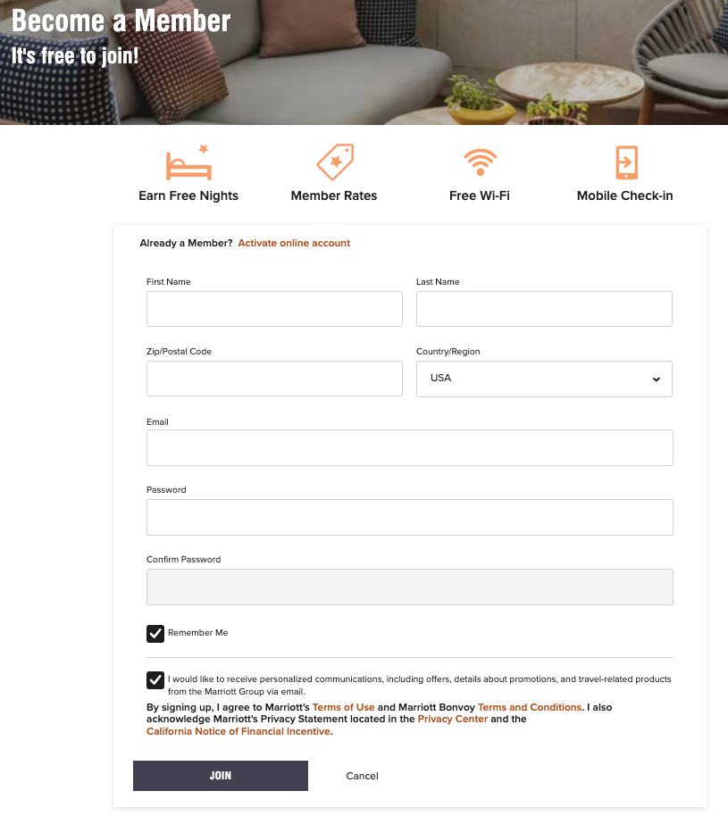 Marriott Bonvoy sign-up