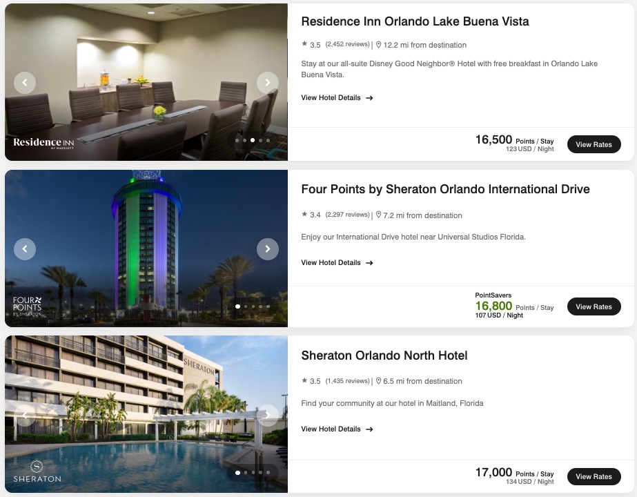 Marriott Award Search Results (Orlando)