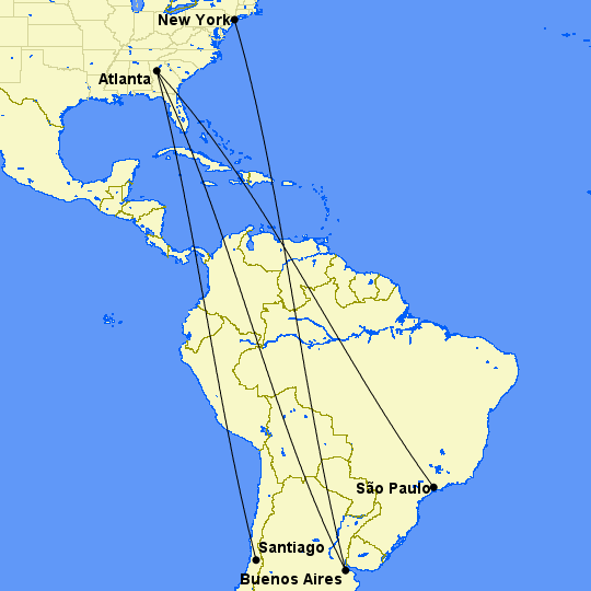 delta map to south america