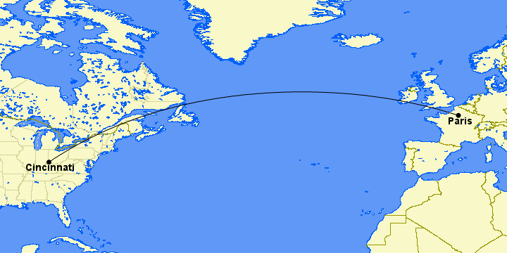 cincinnati to paris map