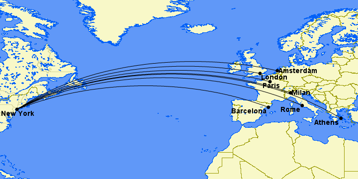 jfk to europe map