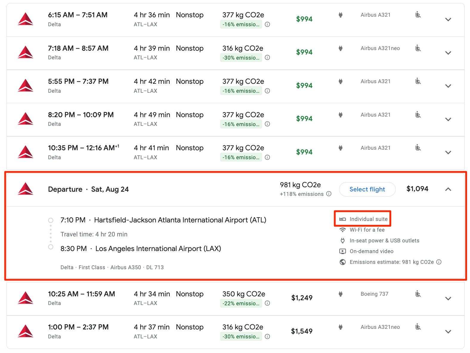 google flights screenshot