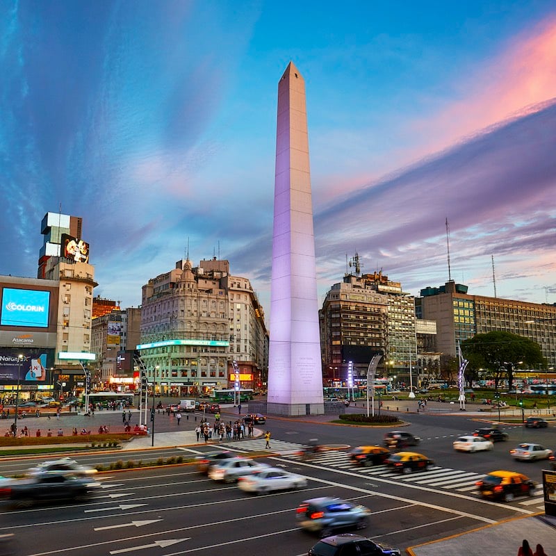 view of Obelisk at Avenue of 9 de Julio at sunset, Buenos Aires