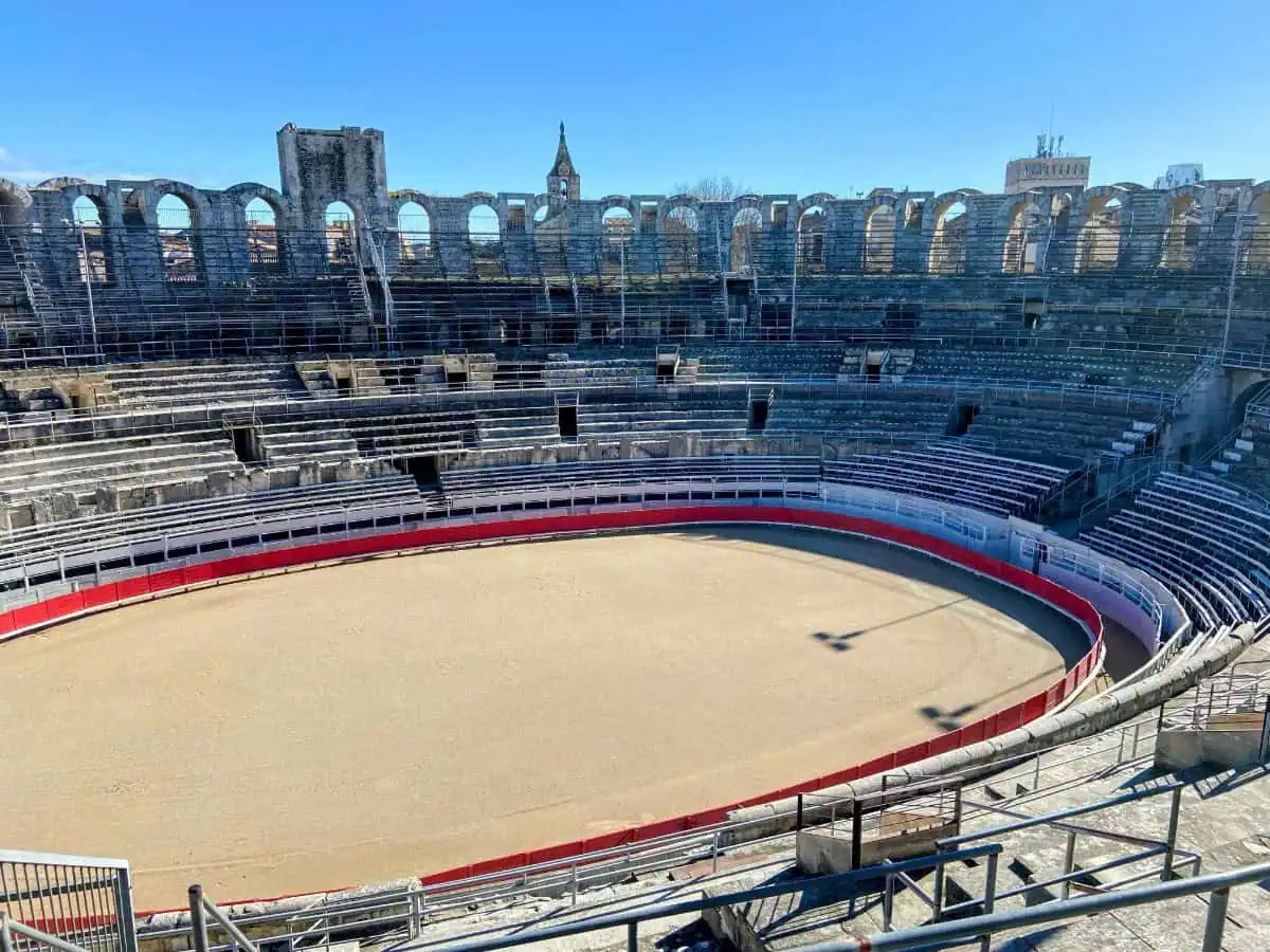 Stadium floor of the Arles Amphitheatre or Arènes d'Arles, one of the best things to do in Arles, France