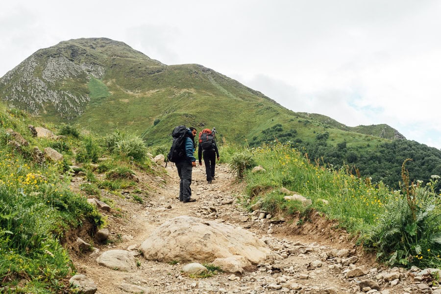 A very rough rocky road makes a vertical ascent in the Juta Valley.