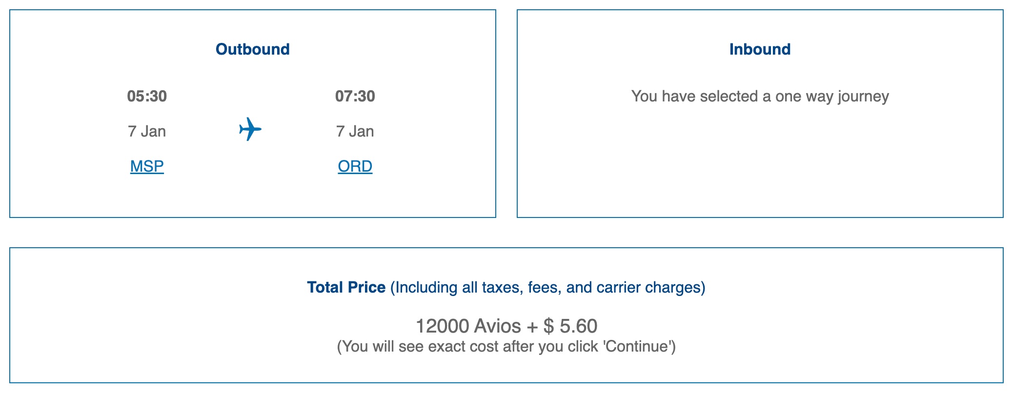 British Airways Avios booking (MSP-ORD)