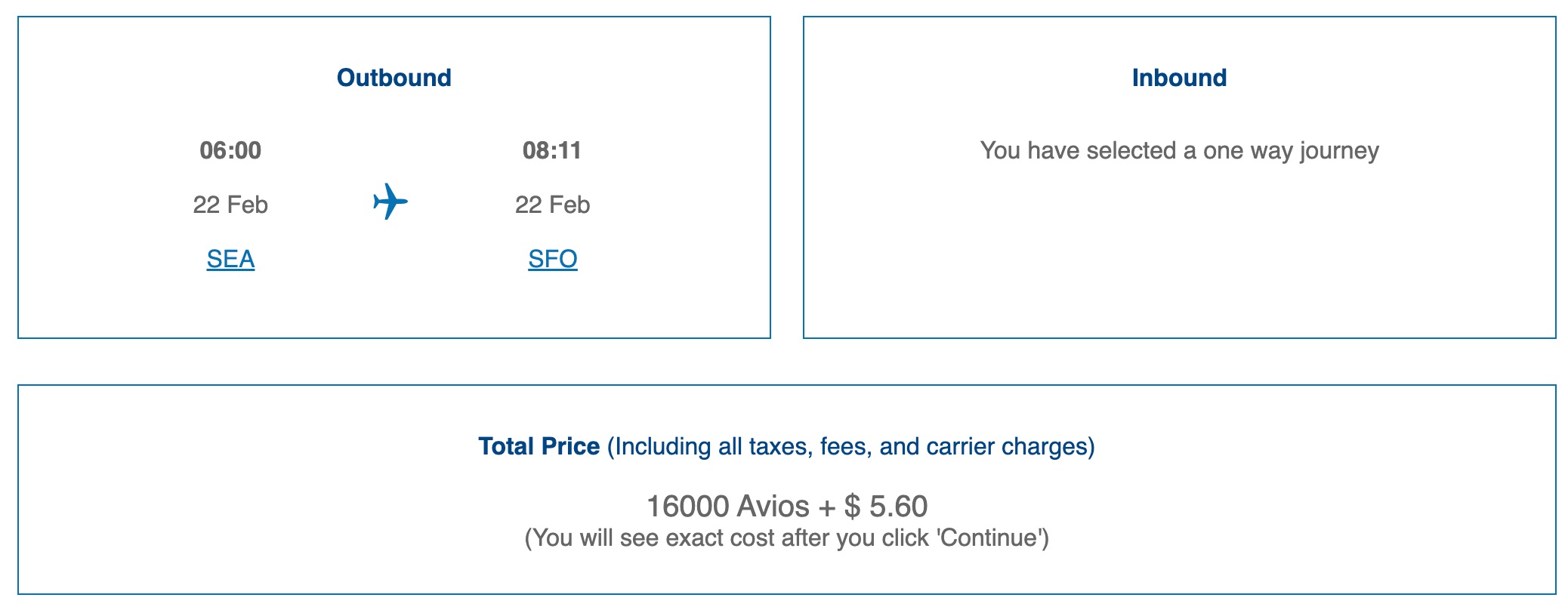 British Airways Avios Booking (SEA-SFO)