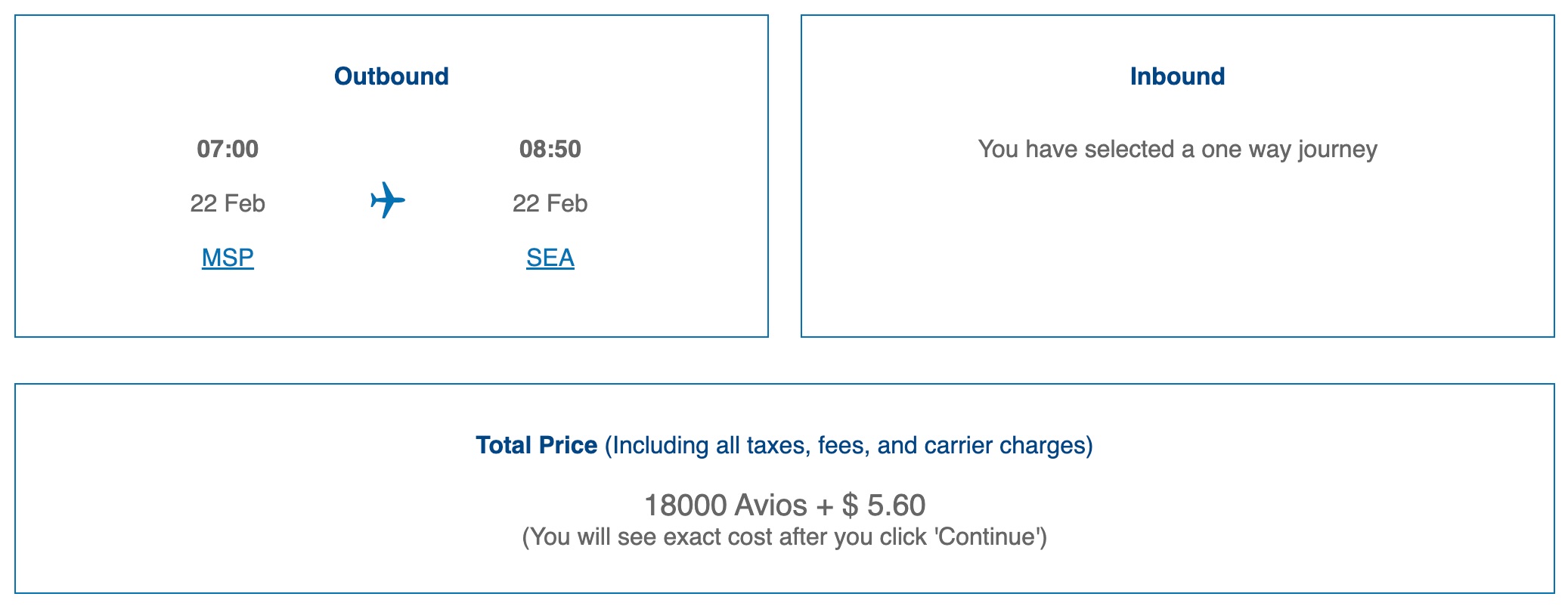 British Airways Avios booking (MSP-SEA)